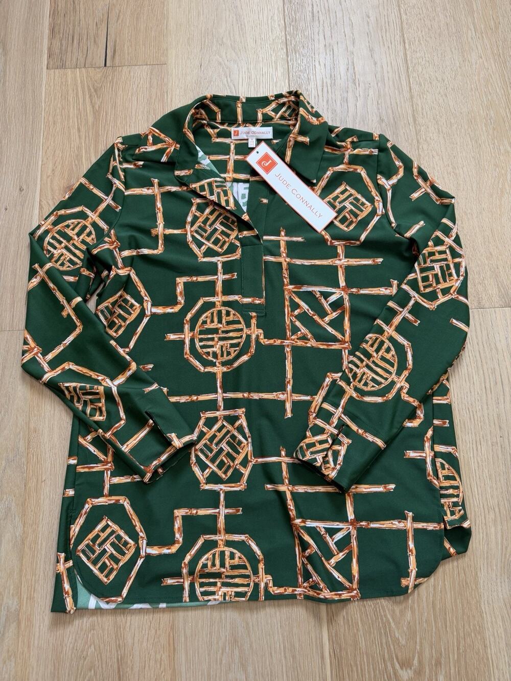 NWT! Jude Connally S Bamboo Jungle Geo Print Long Sleeve Blouse Shirt USA MADE